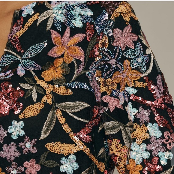 Anthropologie Tiny Floral Sequin Cropped Blazer Jacket - Picture 3 of 9